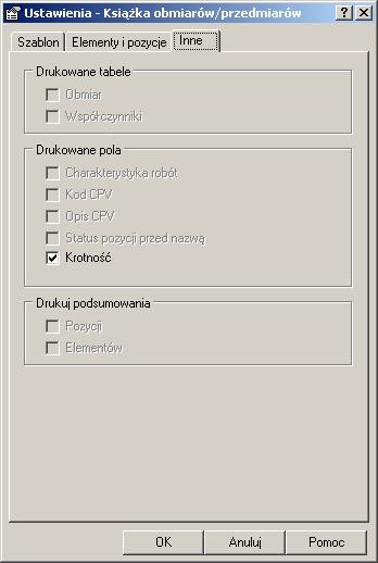 Opcja wydruku Krotności w Książce obmiarów/przedmiarów