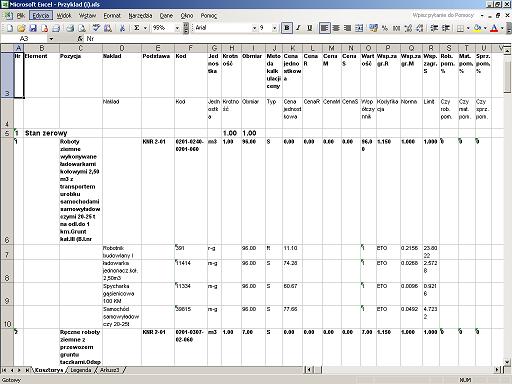 WINBUD Kosztorys - Eksoport do Excela