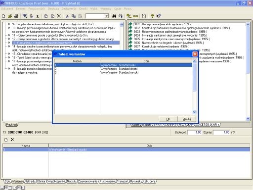 Winbud Kosztorys - warianowanie