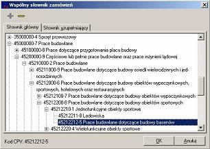 Winbud kosztorys - wbudowna  baza Wsplnego Sownika Zamwie (CPV)