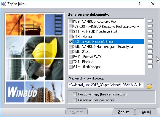 WINBUD Kosztorys eksport do xls
