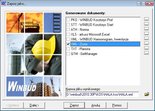 WINBUD Kosztorys 2010.30 Zapisz jako XML (Zuzia)
