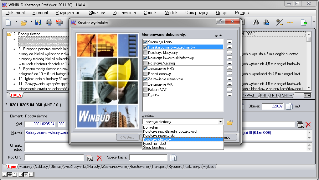 wydruki WINBUD Kosztorys