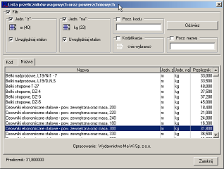 WINBUD Kosztorys -  lista przelicznikw wagowych i powierzchniowych materiaw oglnobudowlanych i sanitarnych